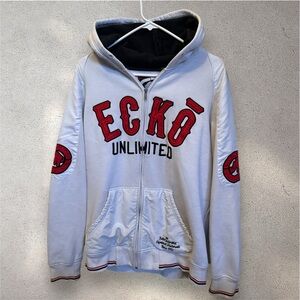 Ecko Unlimited White and Red Hoodie Jacket 2000s Size L